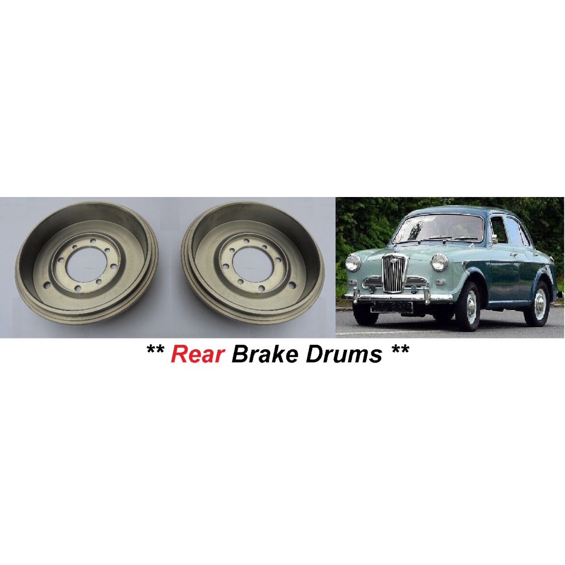 REAR BRAKE DRUMS x2 (Wolseley 1500 Saloon) (8") (1958- 65) 